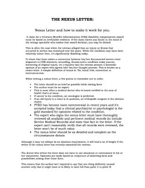 nexus letter sample pdf NEXUS STATEMENT The nexus letter is the key to winning a VA compensation claim. . Nexus letter pdf
